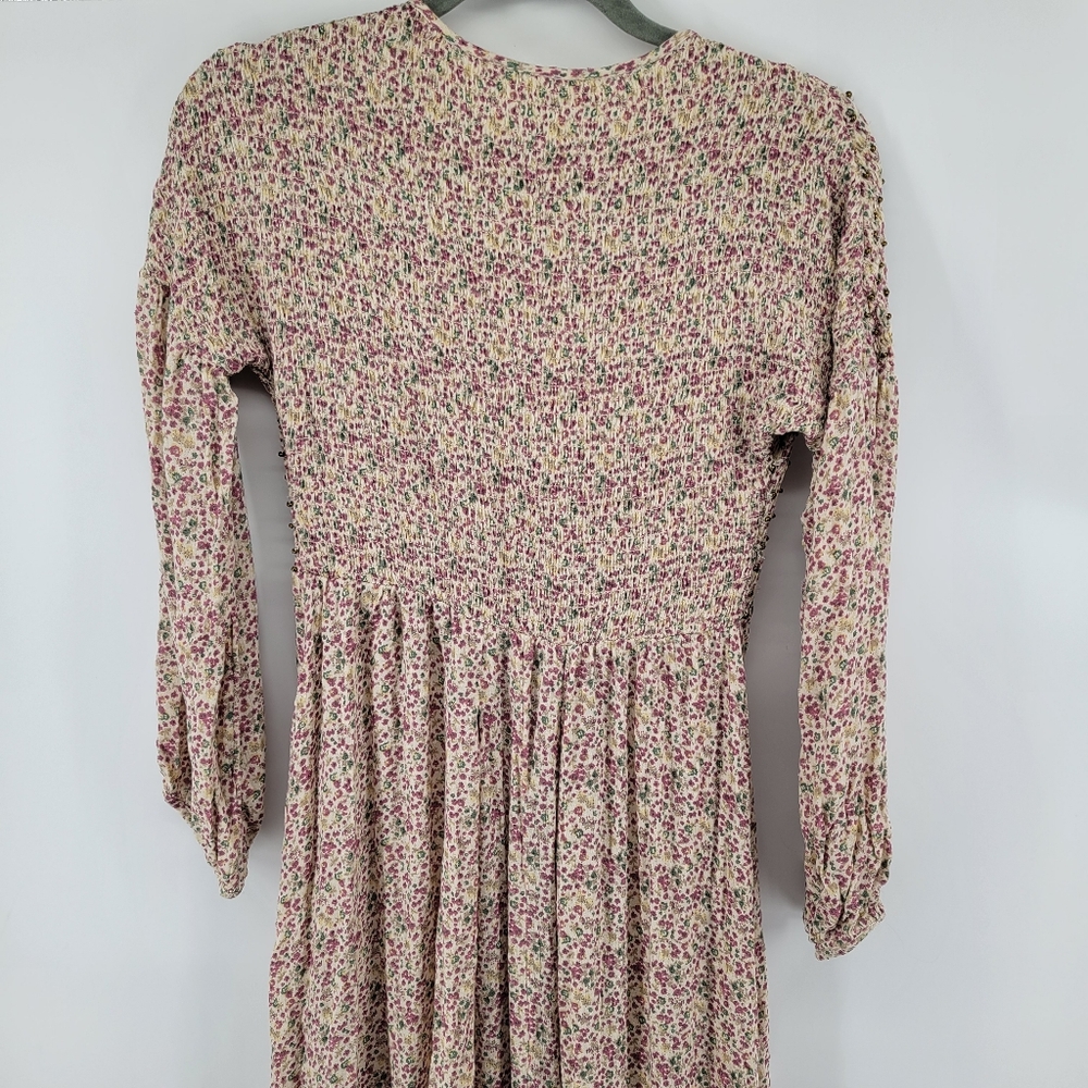 FREE PEOPLE KADENCE ROBE SMOCKED BEADED Floral DUSTER KIMONO Sz Medium - Picture 10 of 11